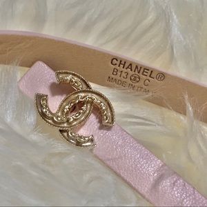 100% AUTH CHANEL Pink Leather Thin Belt 85